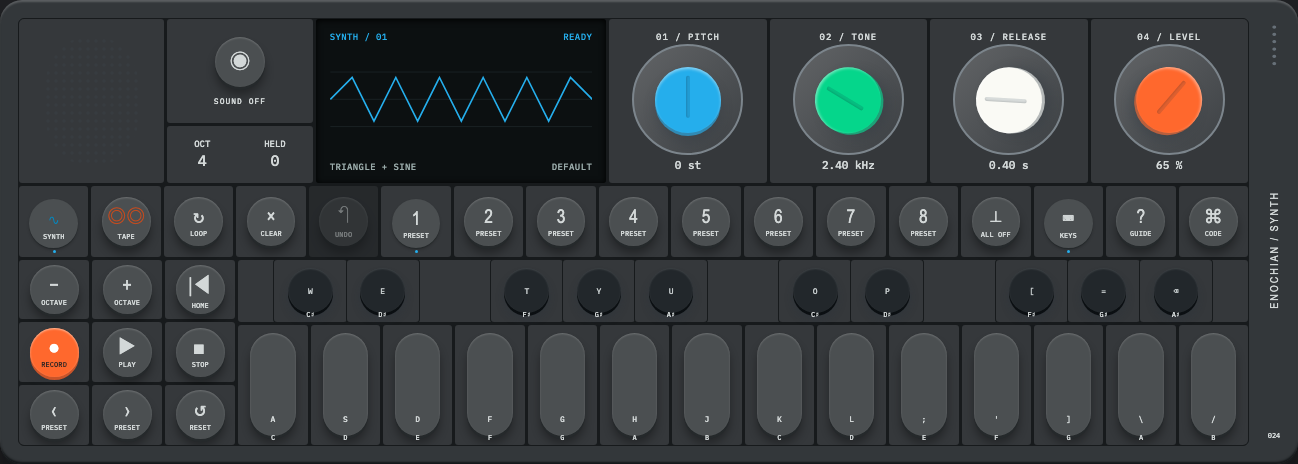 Enochian Synth Studio — dark finish preview